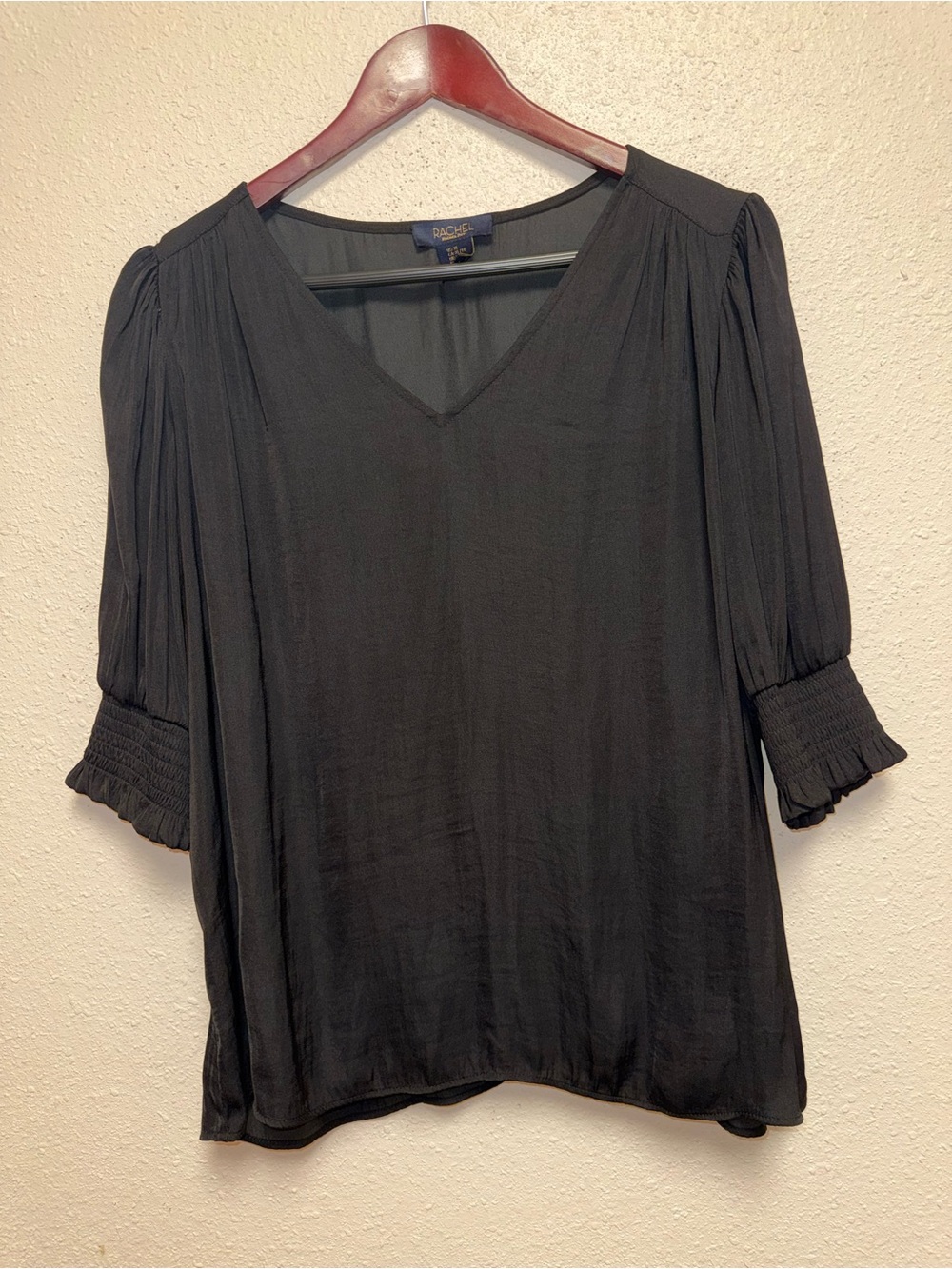 Rachel roy Black V-Neck Pleated Sleeve Blouse with Smocked Cuffs